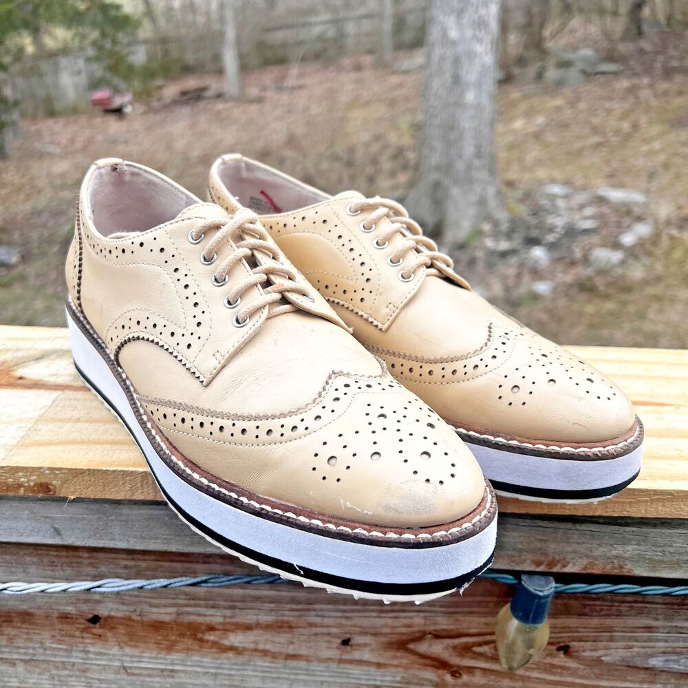 Shellys  Wingtip Oxford Shoes Platform Wedge Heel Round Toe Lace Up Dress Shoes